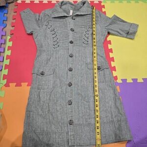 LESHOP Linen Blend Safari Dress Sage Green Heathered Button Front Size S/XS